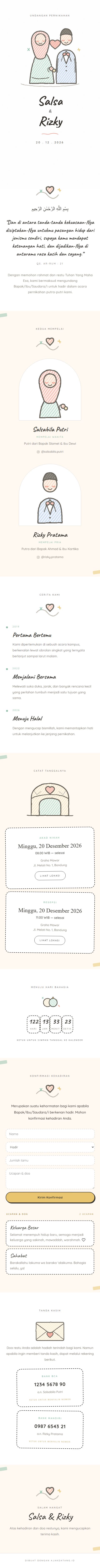 Contoh undangan pernikahan digital eksklusif Coretan Ceria (Doodle) — ajakdatang.id