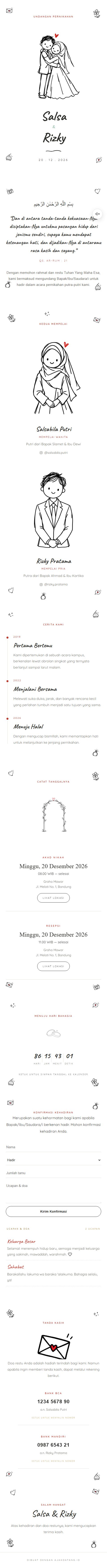 Contoh undangan pernikahan digital eksklusif Sketsa Doodle — ajakdatang.id