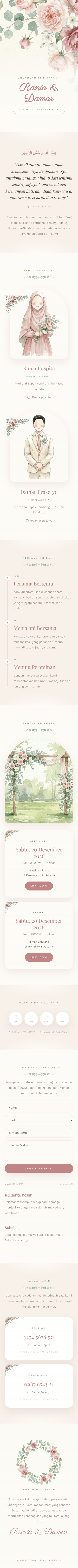 Contoh undangan pernikahan digital eksklusif Floral Watercolor (Blush & Sage) — ajakdatang.id