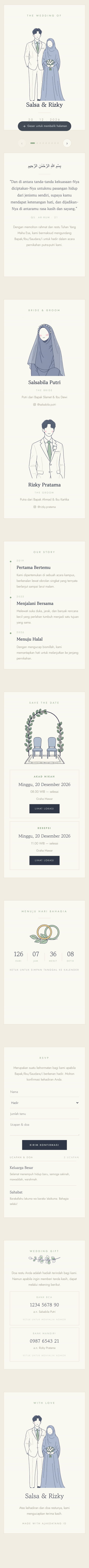 Contoh undangan pernikahan digital eksklusif Ilustrasi Garis — Kartu Berhalaman — ajakdatang.id