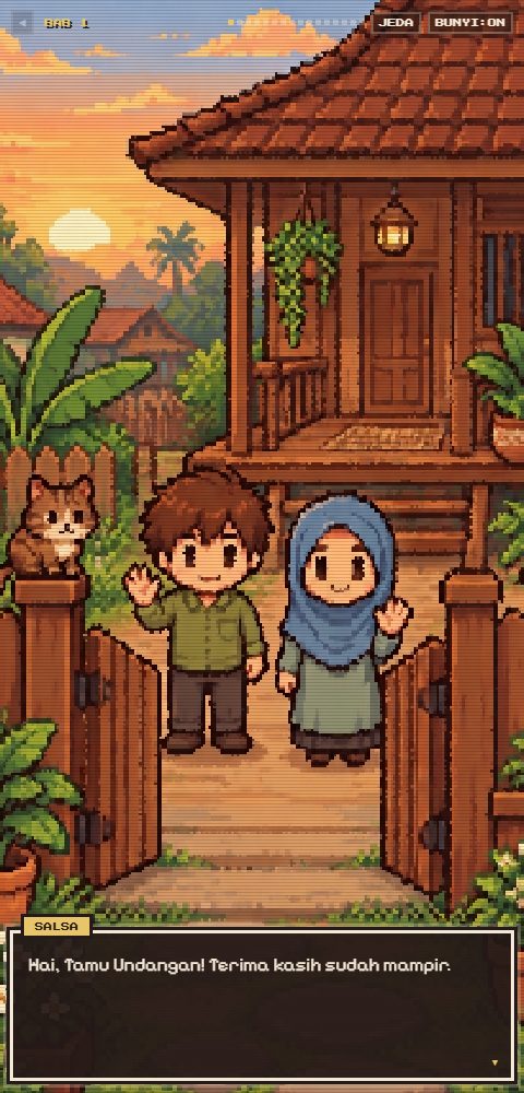 Contoh undangan pernikahan digital eksklusif Pixel Quest (Game 16-bit) — ajakdatang.id